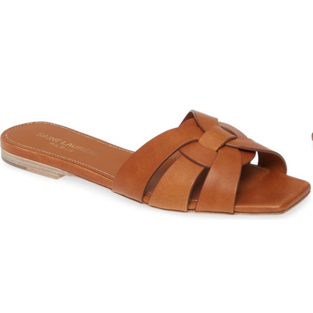 YSL Saint Laurent Tribute Nu Pieds Slide Sandal Ambra
